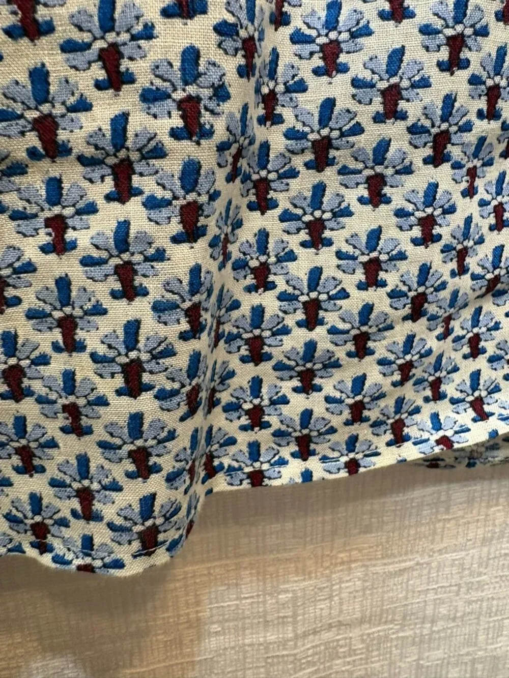 Tory Burch Blue Floral Geometric Print Split Neck Tunic Blouse Large